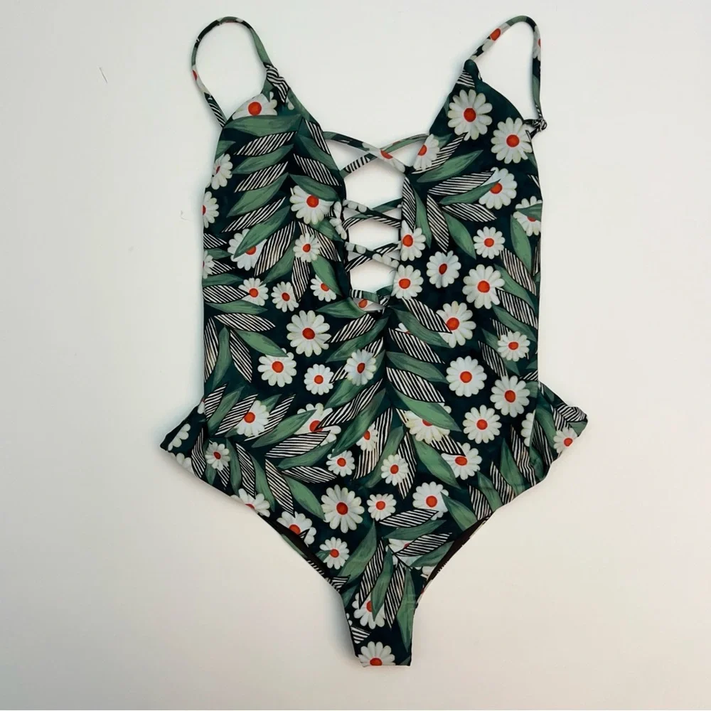 Mara Hoffman Daisy Criss Cross One Piece, Size 6 - Picture 2 of 3